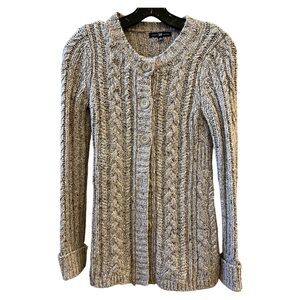 GAP sweater cable knit button long heavy thick oatmeal tan brown cardigan XS
